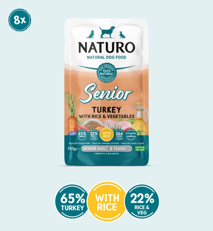 NEW POUCH Naturo Senior Turkey & Rice with Vegetables 150g x 8
